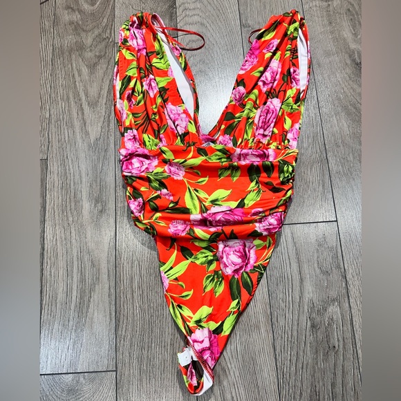 Zara Orange Floral Bodysuit/Size L/Brand New - Picture 3 of 6